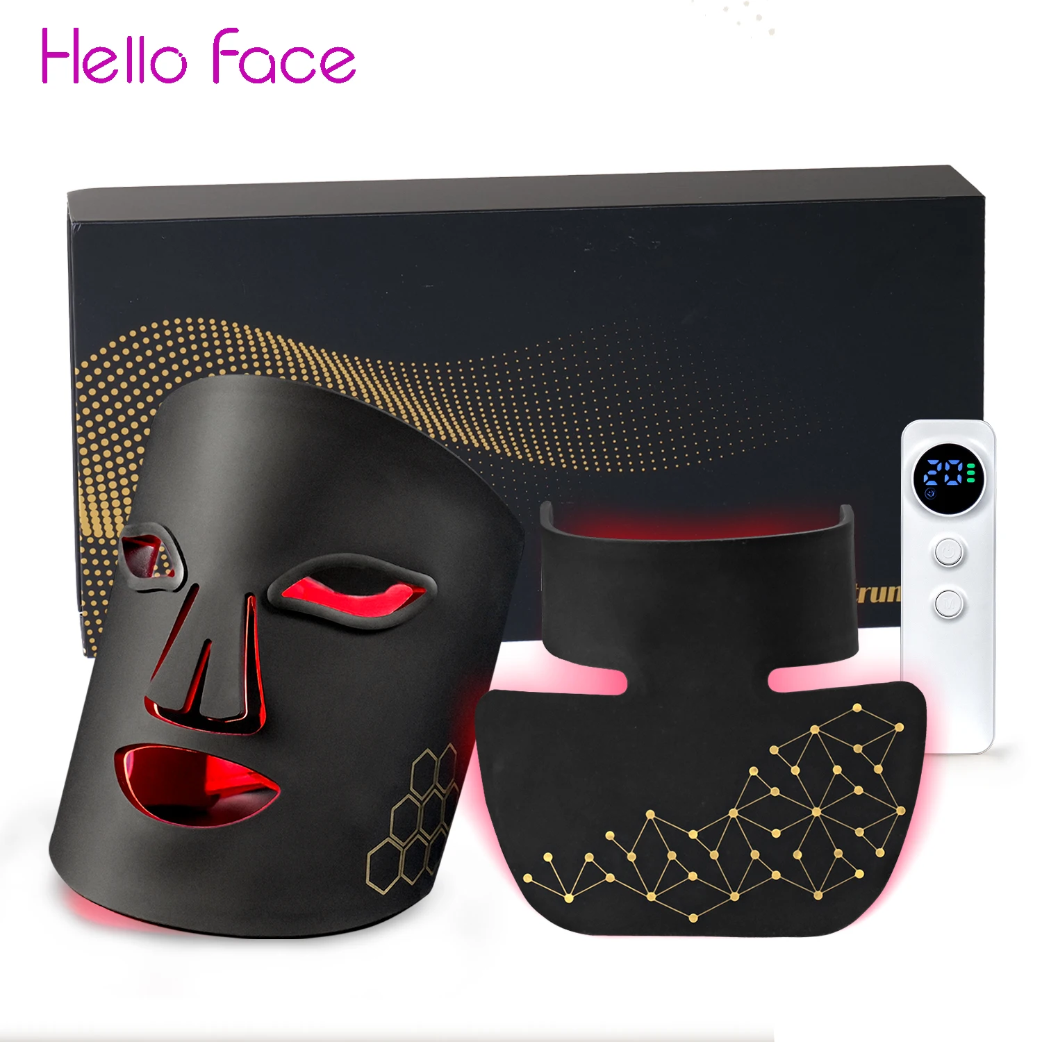 Hello Face NIR-mascarilla LED para el cuello, máscara de terapia de SPA para el cuello y la cara por infrarrojos, 216 + 132 vigas, dispositivo de belleza para rejuvenecimiento de la piel