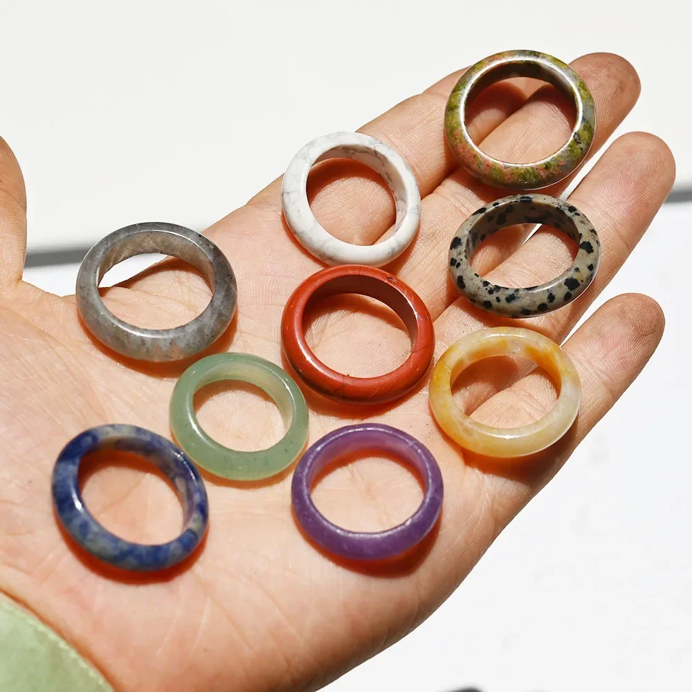 50 Uds 6mm Unisex piedra Natural anillos de cuarzo rosa amatistas cristal obsidiana Jade anillo de dedo fiesta boda tamaño 18 a 20