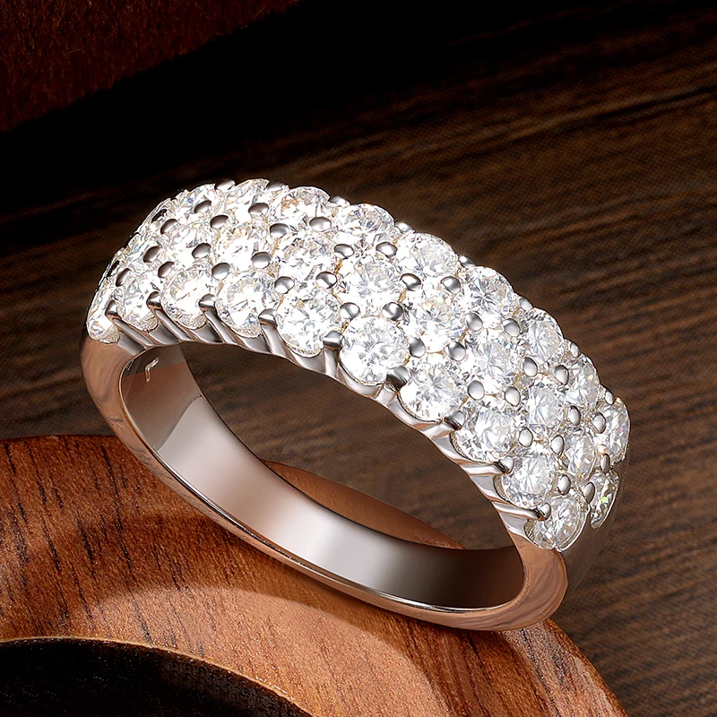 KNOBSPIN D VVS1 Anillos de moissanita para mujer, sólida plata 925 chapada en oro blanco de 18 quilates, banda de aniversario de media eternidad de 3 filas