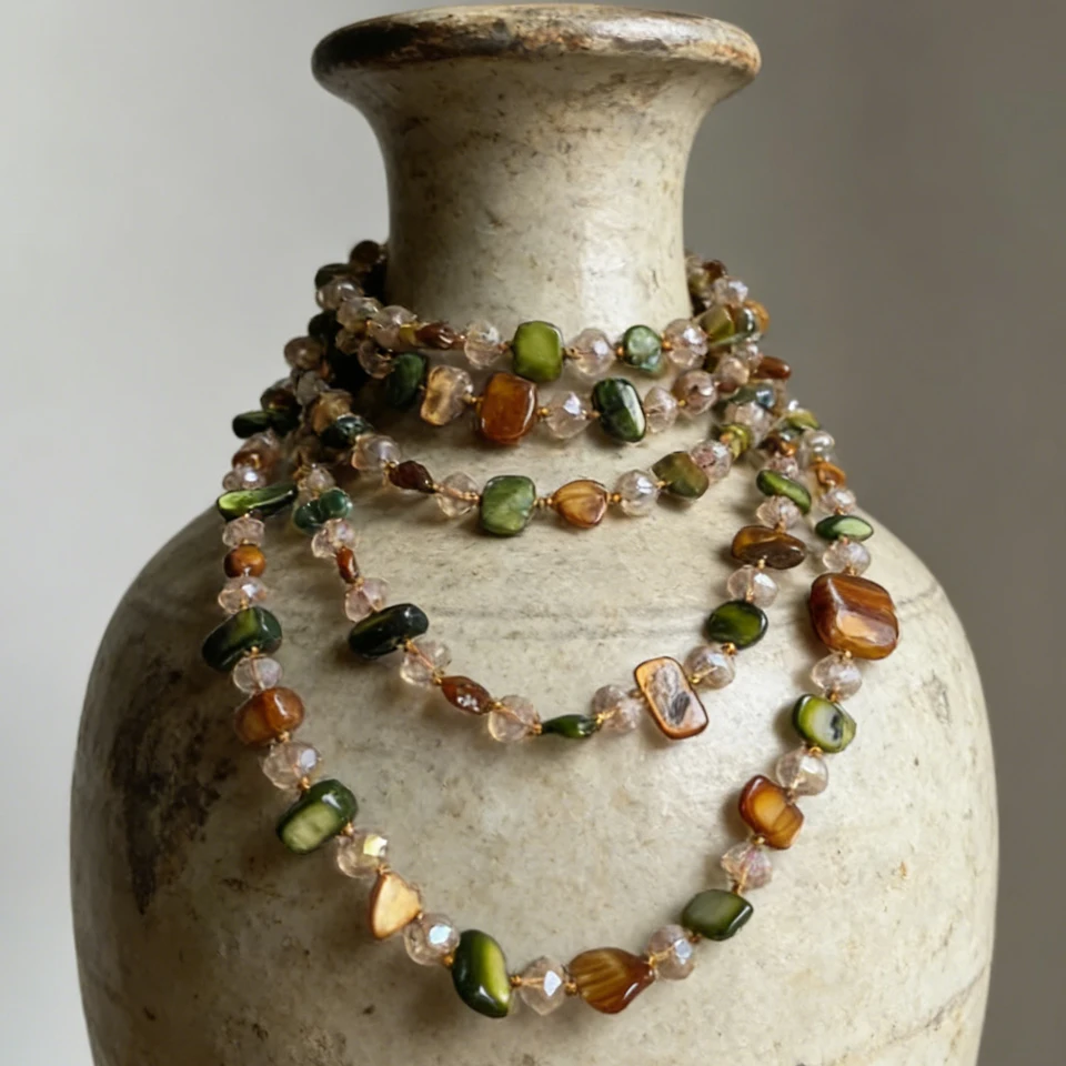 Collar de Doble Capa con Cuentas de Conchas Multicolores Estilo Bohemio Vintage ZAKOL, Collar Largo Moderno para Vacaciones