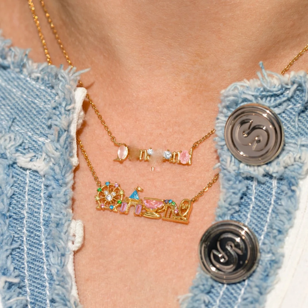 Collar con Colgante de Parque de Atracciones con Incrustaciones de Circonita de Colores Chapado en Oro de 18K, Diseño Lindo y Dulce, Joyería de Moda Versátil, Regalo para Niña