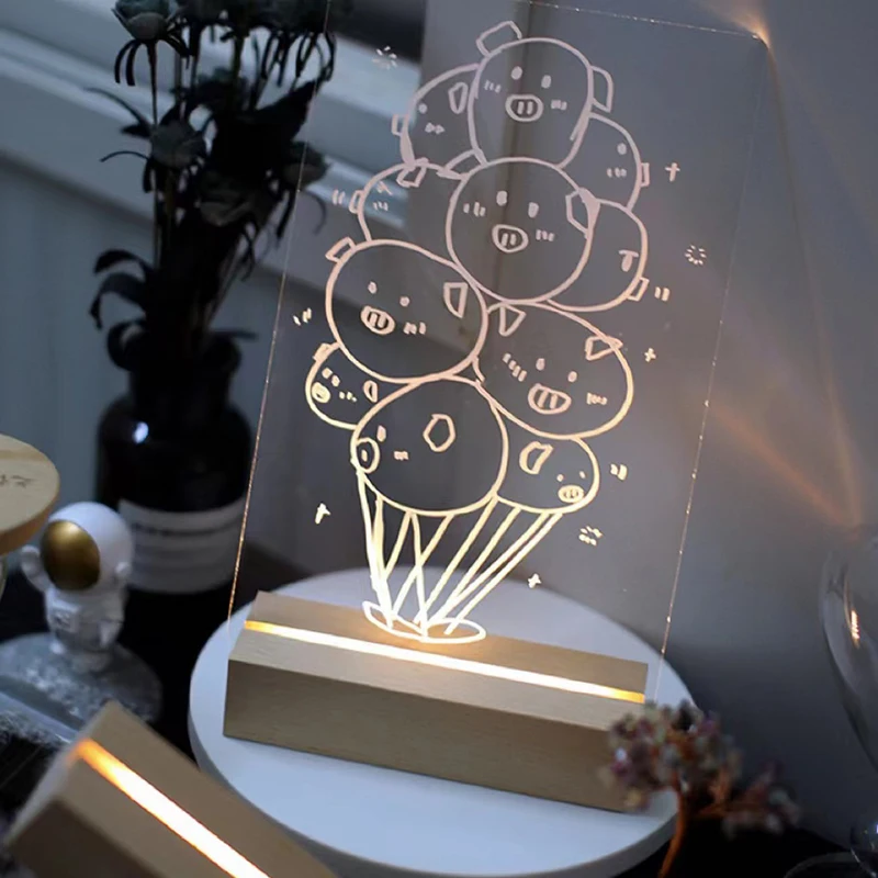 Soporte de exhibición de luz Led con Base de madera de 5,9 pulgadas con batería AAA para lámpara de noche acrílica personalizada arte de vidrio de resina DIY