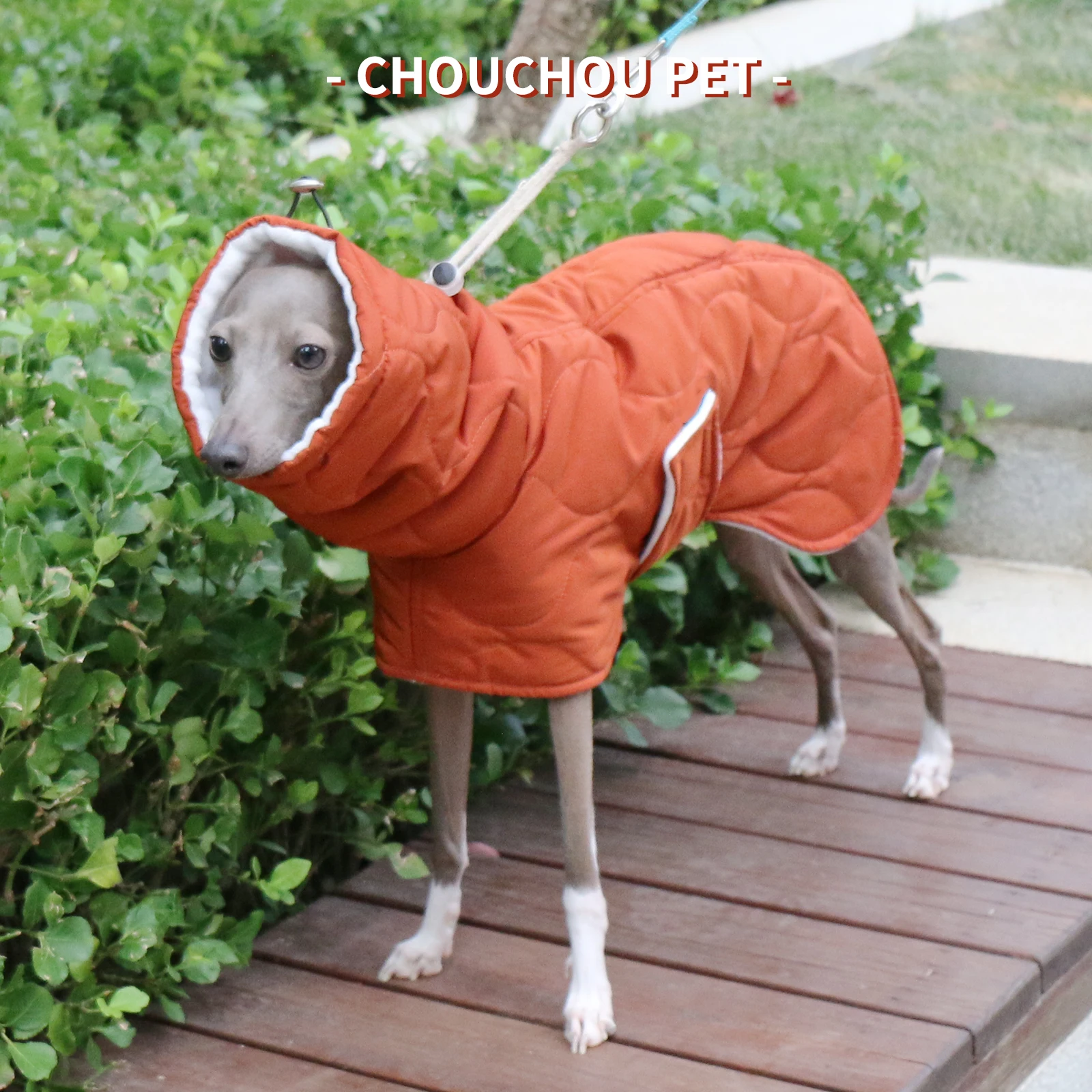 Invierno perro exterior naranja acolchado cuello de tortuga abrigo para perro galgo italiano cálido ajustable algodón Whippet