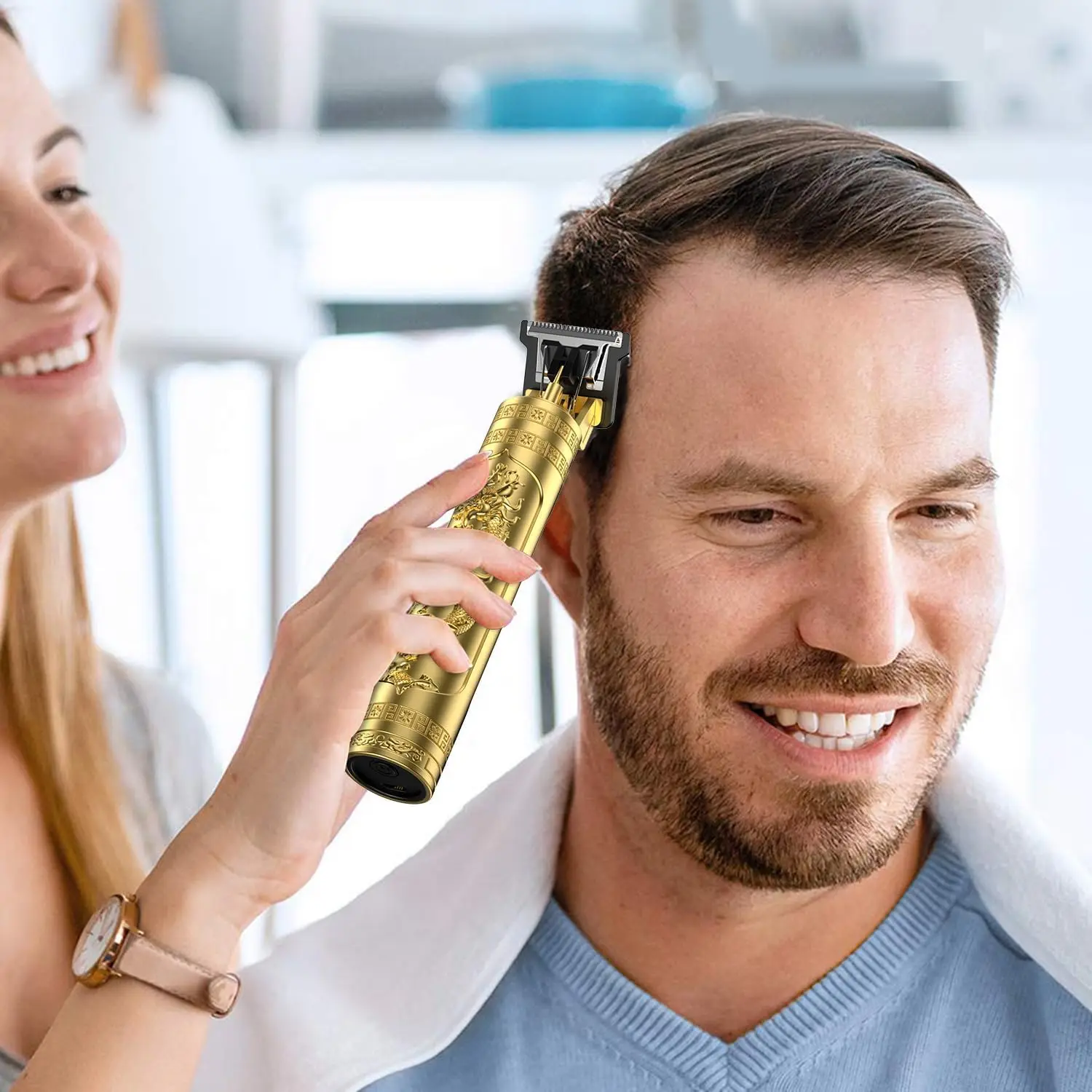 Recortador de barba profesional para hombres, cortadora de pelo con cuchilla en T sin huecos y Kit recortador de bigote con pantalla LCD, tijeras para el cabello