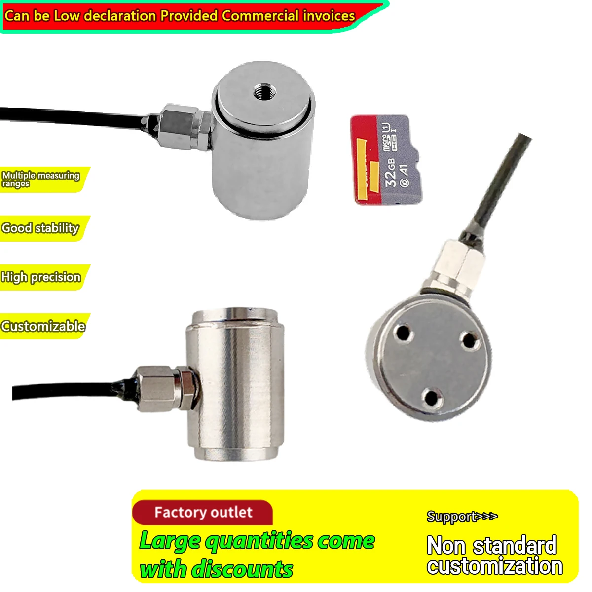 Mini Celda de Carga 0-50kg de Acero Inoxidable Tipo Columna, Sensor de Fuerza 2.0mV/V de Alta Precisión con Respuesta de 10kHz, Sensor de Presión Industrial