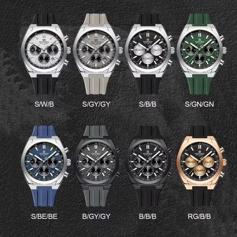 Relojes NAVIFORCE para hombre, cronógrafo multifuncional, correa de silicona, manecillas luminosas, resistente al agua hasta 3ATM, alta calidad, Original para hombre