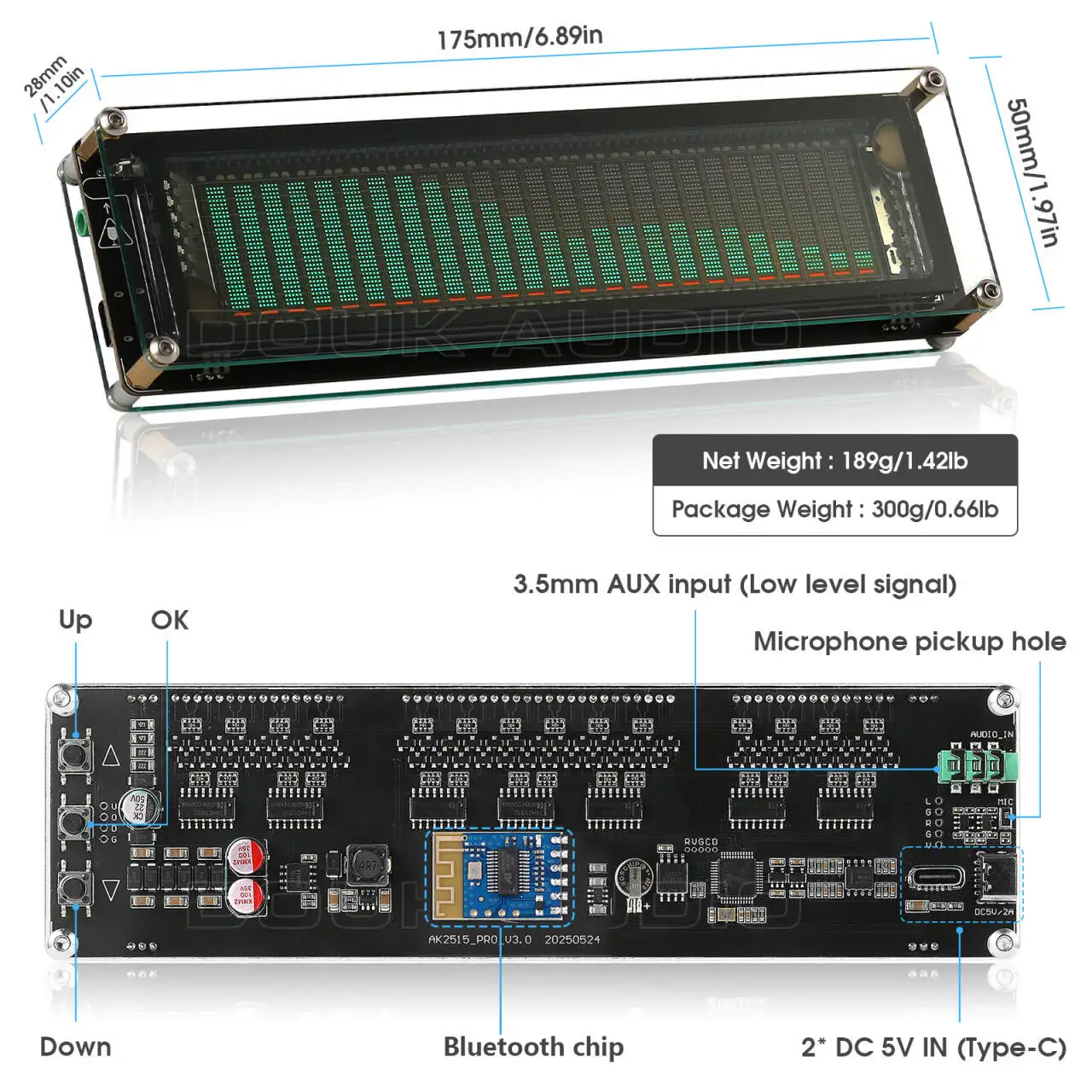 Nobsound AK2515 Bluetooth 5,0 micrófono recoger analizador de espectro de Audio VFD medidor de nivel de sonido medidor de VU pantalla