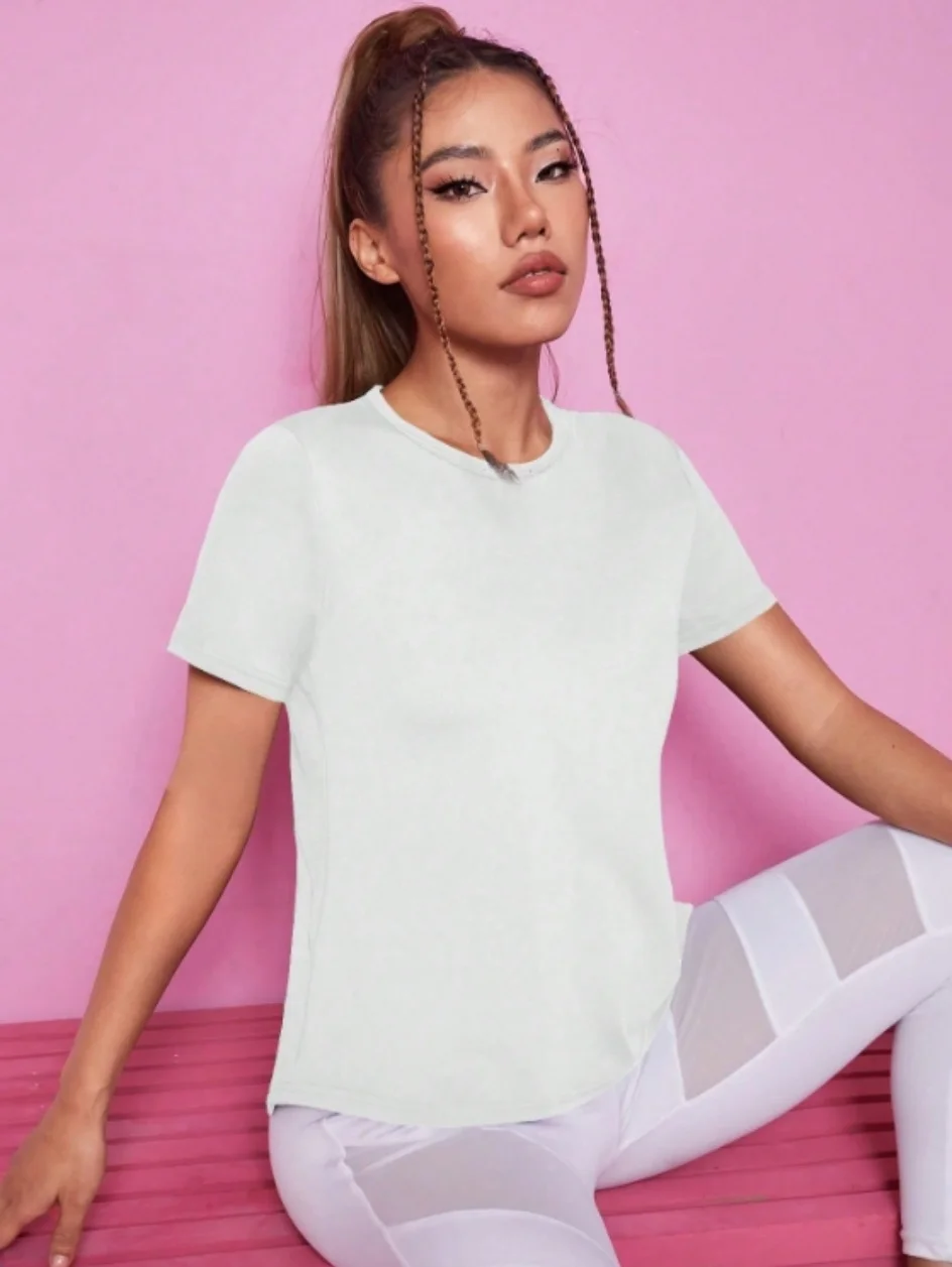 Traje de Yoga para mujer, Camiseta deportiva de verano, camiseta holgada transpirable de secado rápido, top de malla para entrenamiento en la espalda, fitness de manga corta