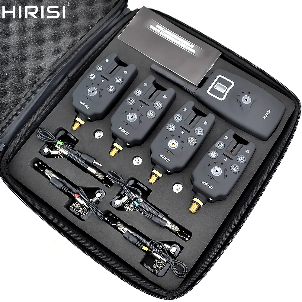 Alarma de picadura de pesca inalámbrica, 1 + 4 juegos con 4 Uds. Swinger iluminado en funda EVA para pesca de carpa B1203S