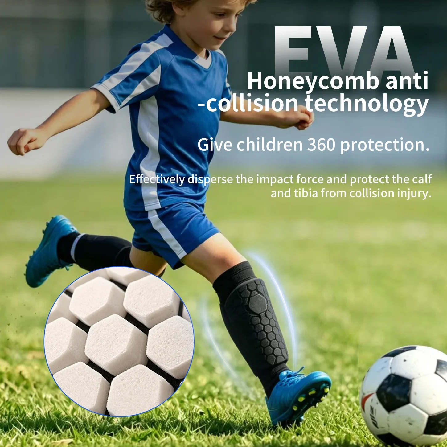 Protectores de Espinilleras para Fútbol Infantil, Ligeros, de EVA con Diseño de Panal de Abeja, Anticolisión, con Silicona Antideslizante