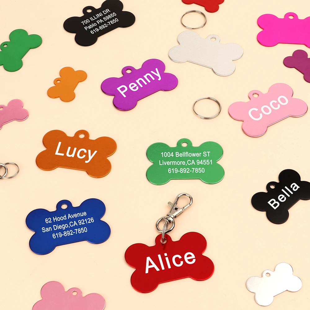 Placa de Identificación para Mascotas con Forma de Hueso, Etiquetas Personalizadas con Nombre para Perros y Gatos, Antipérdida, Grabado Gratuito, Colgante para Collar, Hueso para Mascotas Pequeñas, Medianas y Grandes