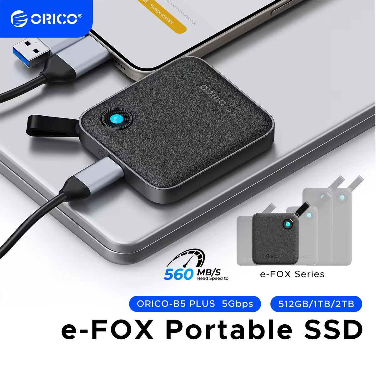 ORICO B5 PLUS Unidad de estado sólido externa portátil Disco duro externo USB 3.2 Gen2 SSD para iPhone 15/Pro Windows Mac Ligero