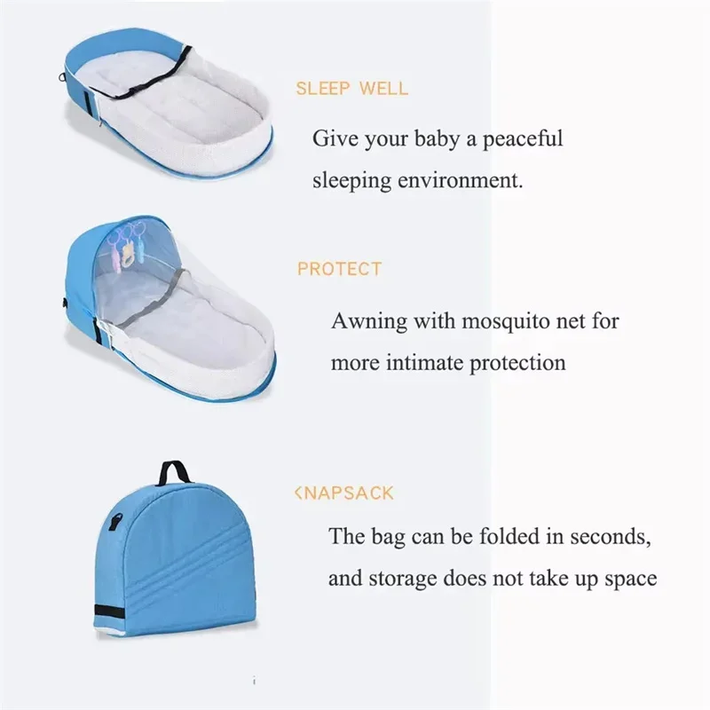 Cama de bebé práctica, cuna plegable antipresión con red y toldo, aislamiento biomimético para recién nacidos, cuna de viaje al aire libre