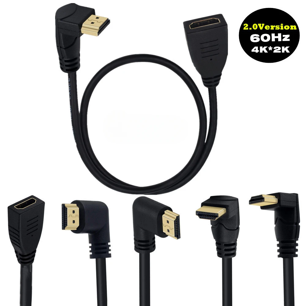 Cable de extensión de 180cm compatible con HDMI macho a hembra, 90 grados, 2,0 v, 4K x 2K, 60HZ, utilizado para HD TV LCD Notebook PS3 proyector