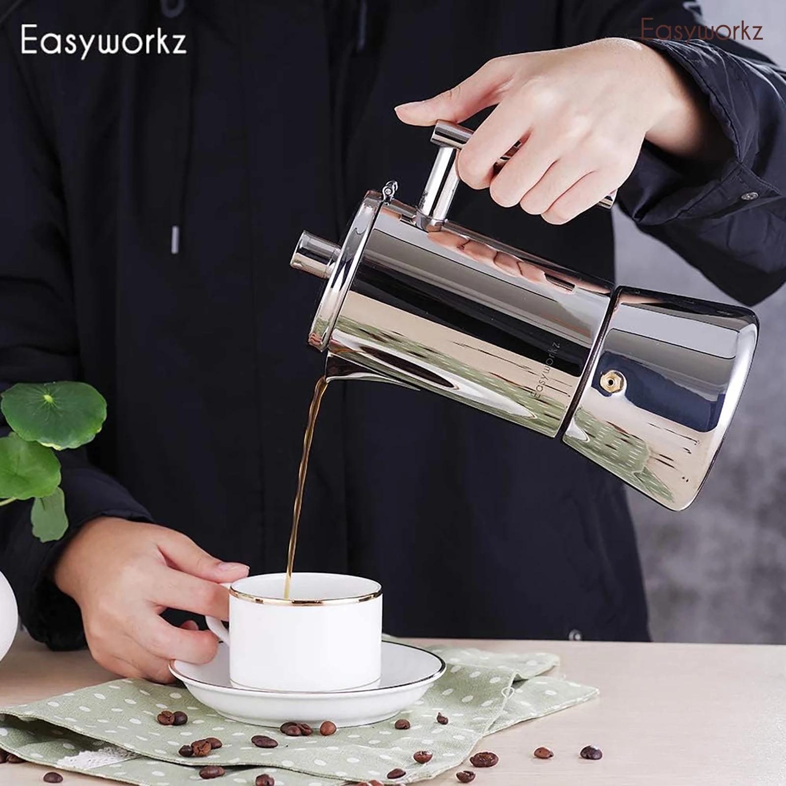 Máquina de café expreso Easyworkz Diego, cafetera italiana de acero inoxidable, olla Moka de inducción