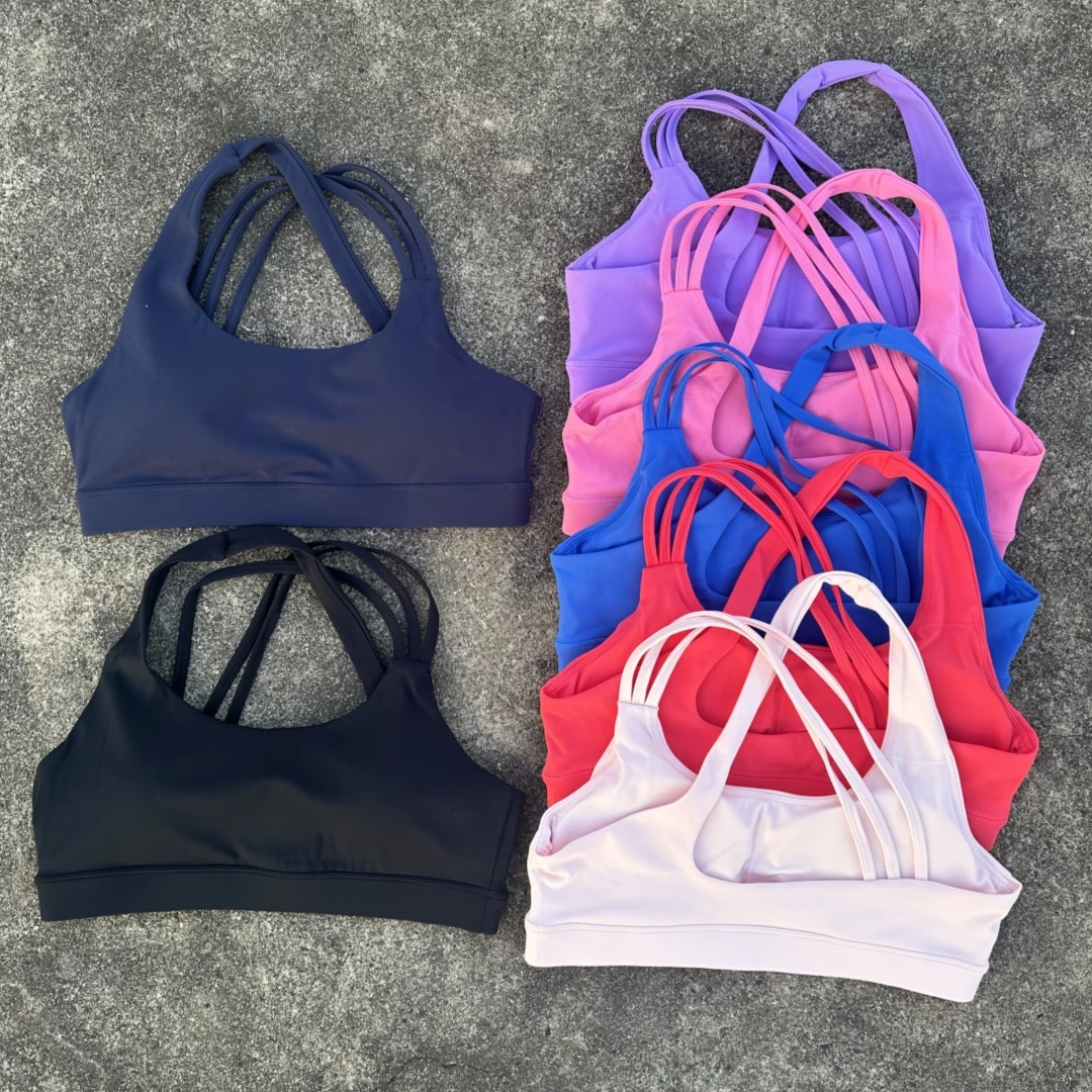 Color sólido de alta resistencia correa cruzada para el hombro gimnasio ropa interior de gimnasio mujeres Fitness deporte sujetador Top a prueba de golpes atlético apretado entrenamiento W