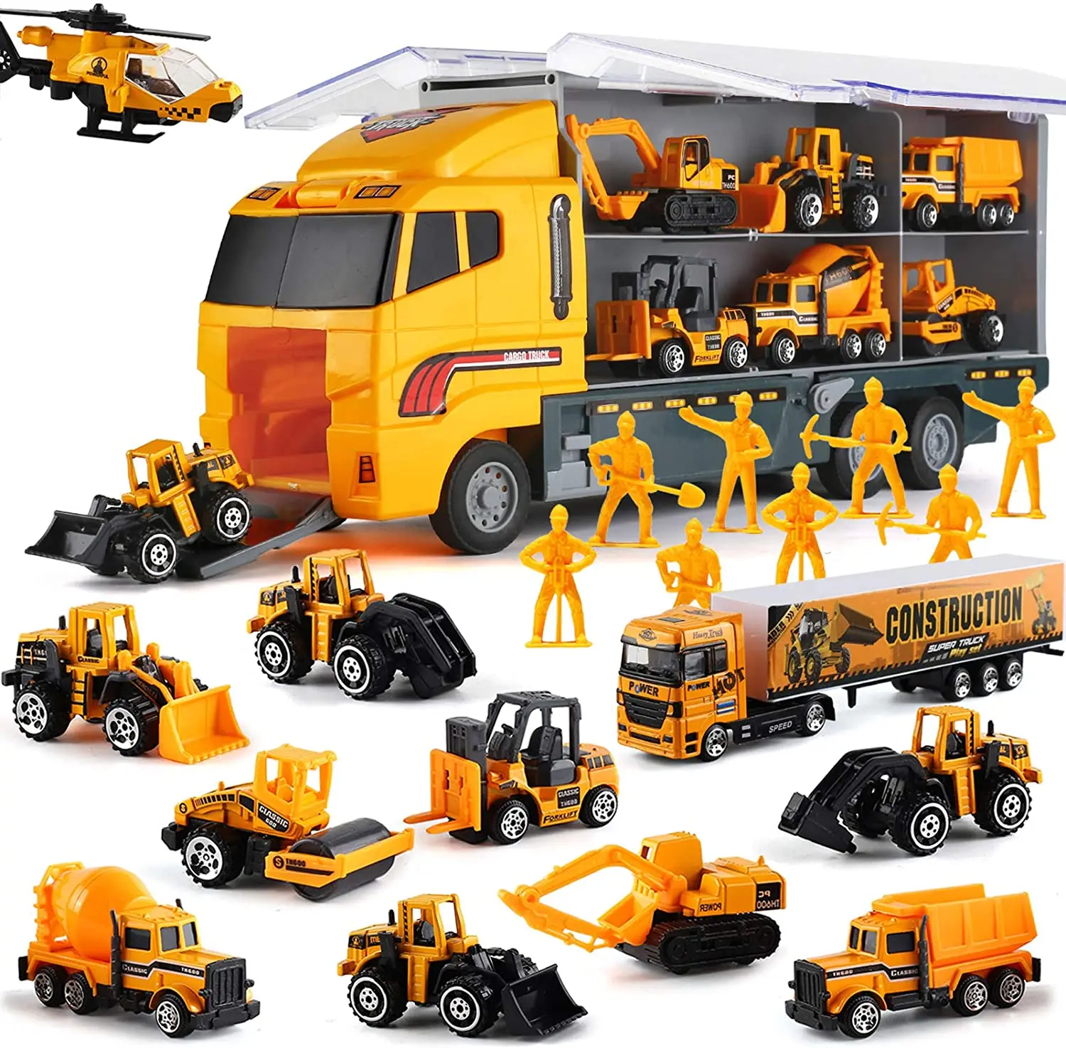 Juguetes de construcción 10 en 1, almacenamiento de camiones, vehículo fundido a presión, transportador, juego de coches, excavadora, camión volquete, retroexcavadora, regalo para niños