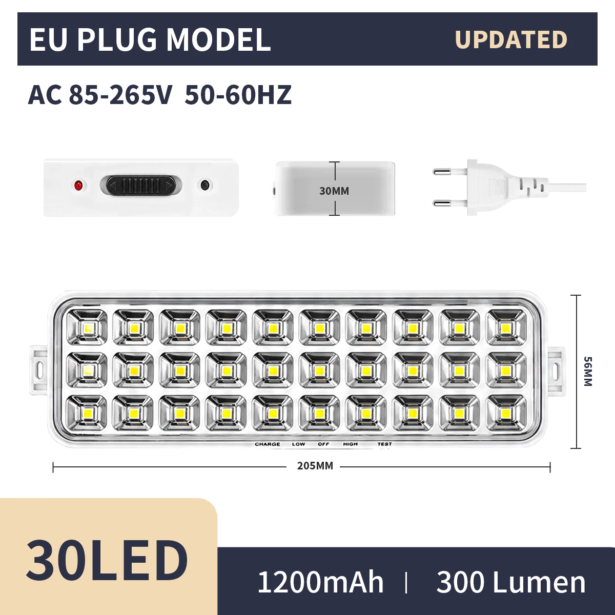 Luz de Emergencia LED Mejorada y Más Brillante de 30/60 LED, 2 Modos, Luminaria de Seguridad Recargable de Montaje en Pared para Protección Contra Incendios en el Hogar