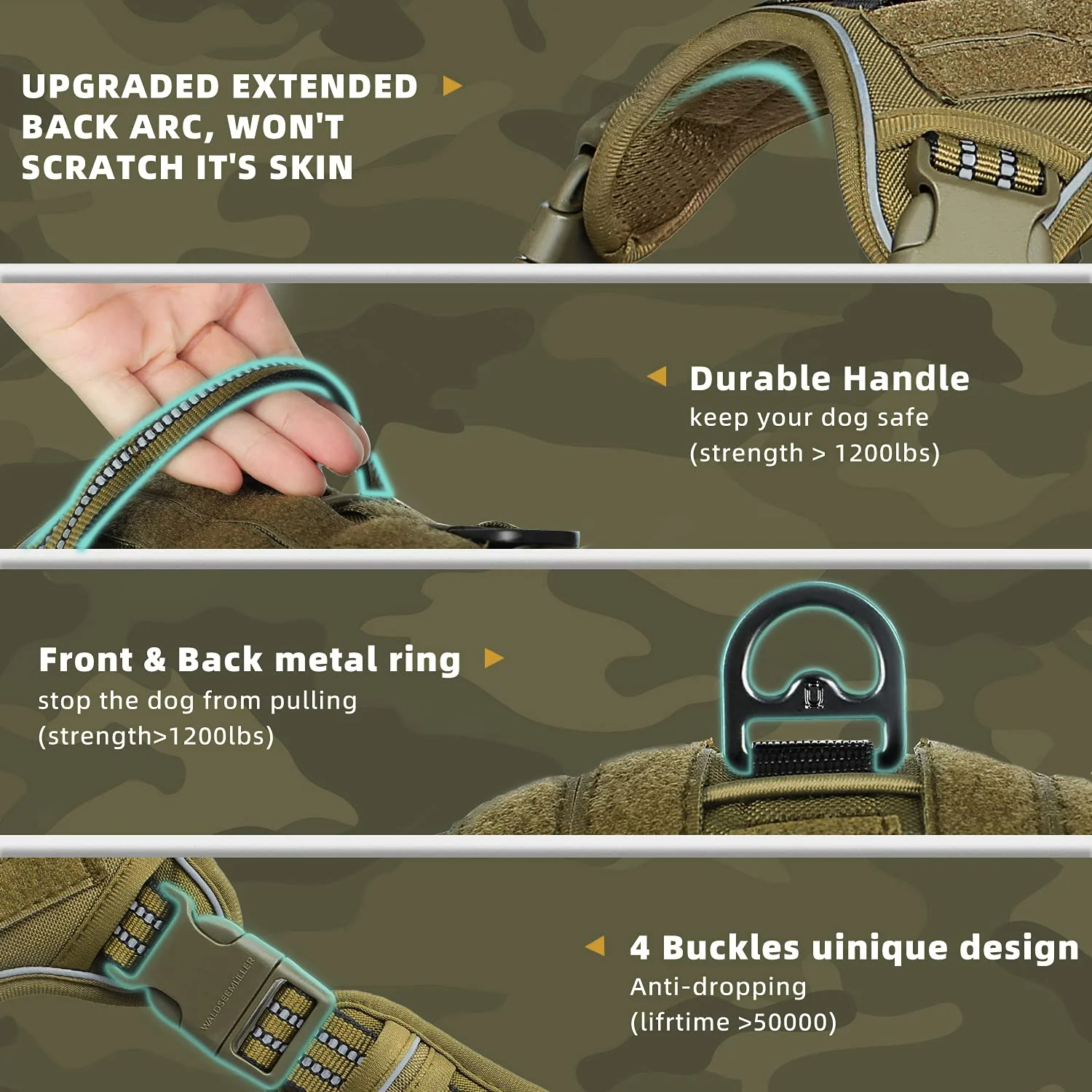 Arnés táctico para perros, arnés para perros sin tirones, arnés de chaleco MOLLE transpirable ajustable para perros medianos y grandes, militar reflectante