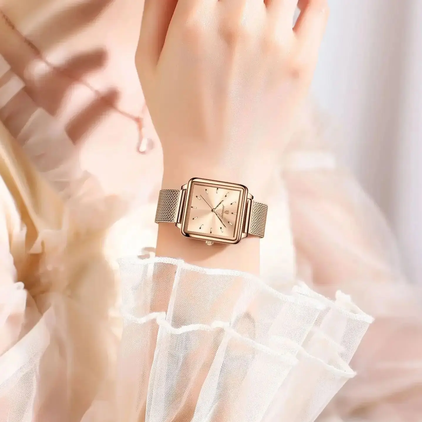 POEDAGAR Reloj cuadrado de moda para mujer, Reloj de malla de acero inoxidable resistente al agua para mujer, relojes de cuarzo elegantes para mujer, Reloj femenino