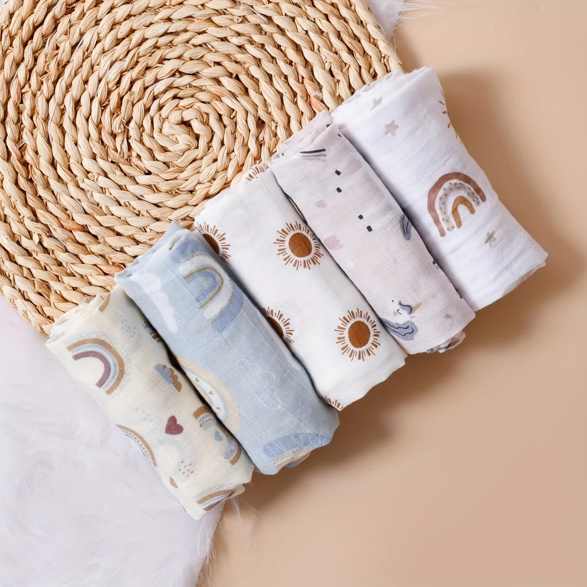 Happyflute-Toallas cuadradas de muselina de algodón y bambú, 60x60CM, juego de 5 piezas, toallitas de gasa suave para cara de bebé y baño, Baberos para bebé recién nacido