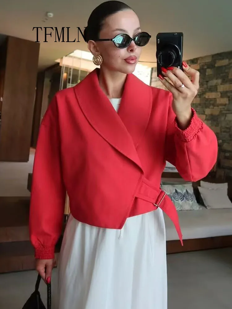 TFMLN-Chaqueta Bomber elegante con solapa para mujer, abrigos lisos de manga larga para primavera y otoño, ropa de abrigo informal y elegante para mujer