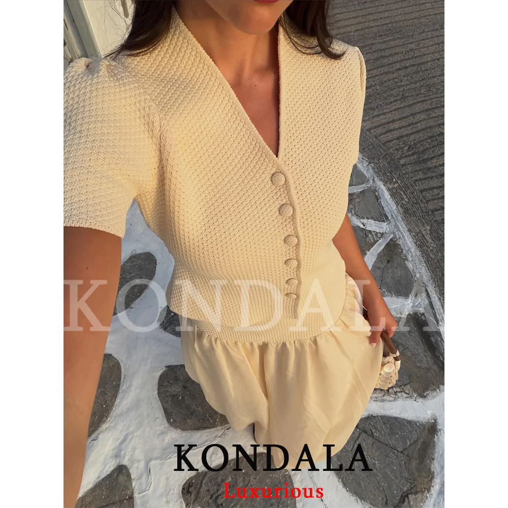 Conjunto Casual de Falda Tejida para Mujer KONDALA, Cárdigan de Manga Corta con Cuello en V y Botones, Falda Larga, Moda Verano 2026, Conjuntos Elegantes para Vacaciones