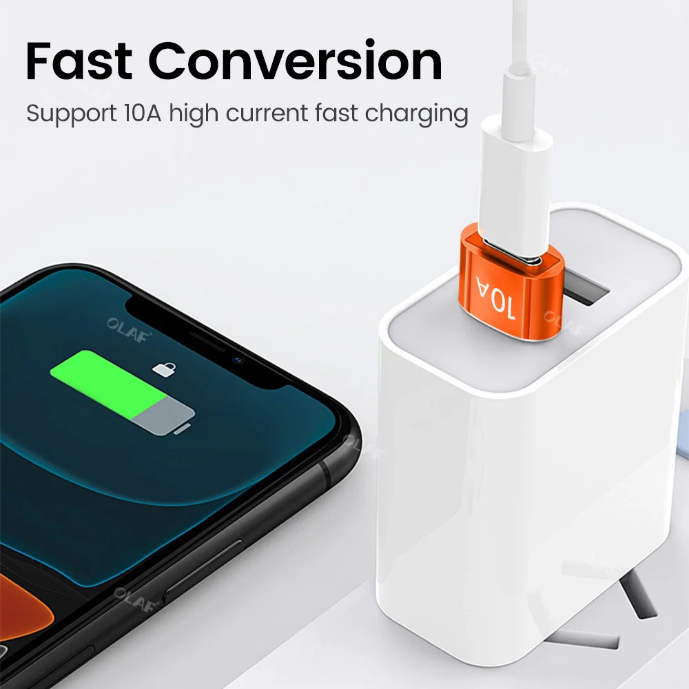 Adaptador USB 3,0 a tipo C 10A OTG tipo C macho a USB hembra convertidor para ordenador portátil Xiaomi Samsung USBC Adaptador de carga rápida