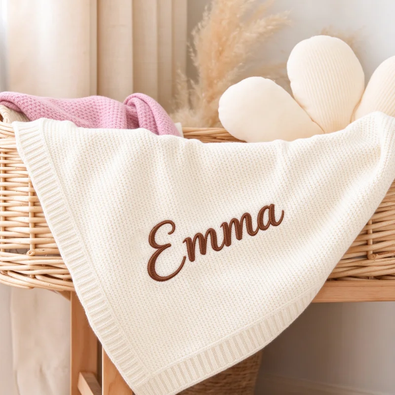 Manta de punto 100% algodón para bebé, con nombre personalizado, suave y transpirable, ideal para envolver al bebé, manta personalizada para recién nacidos, un regalo perfecto.