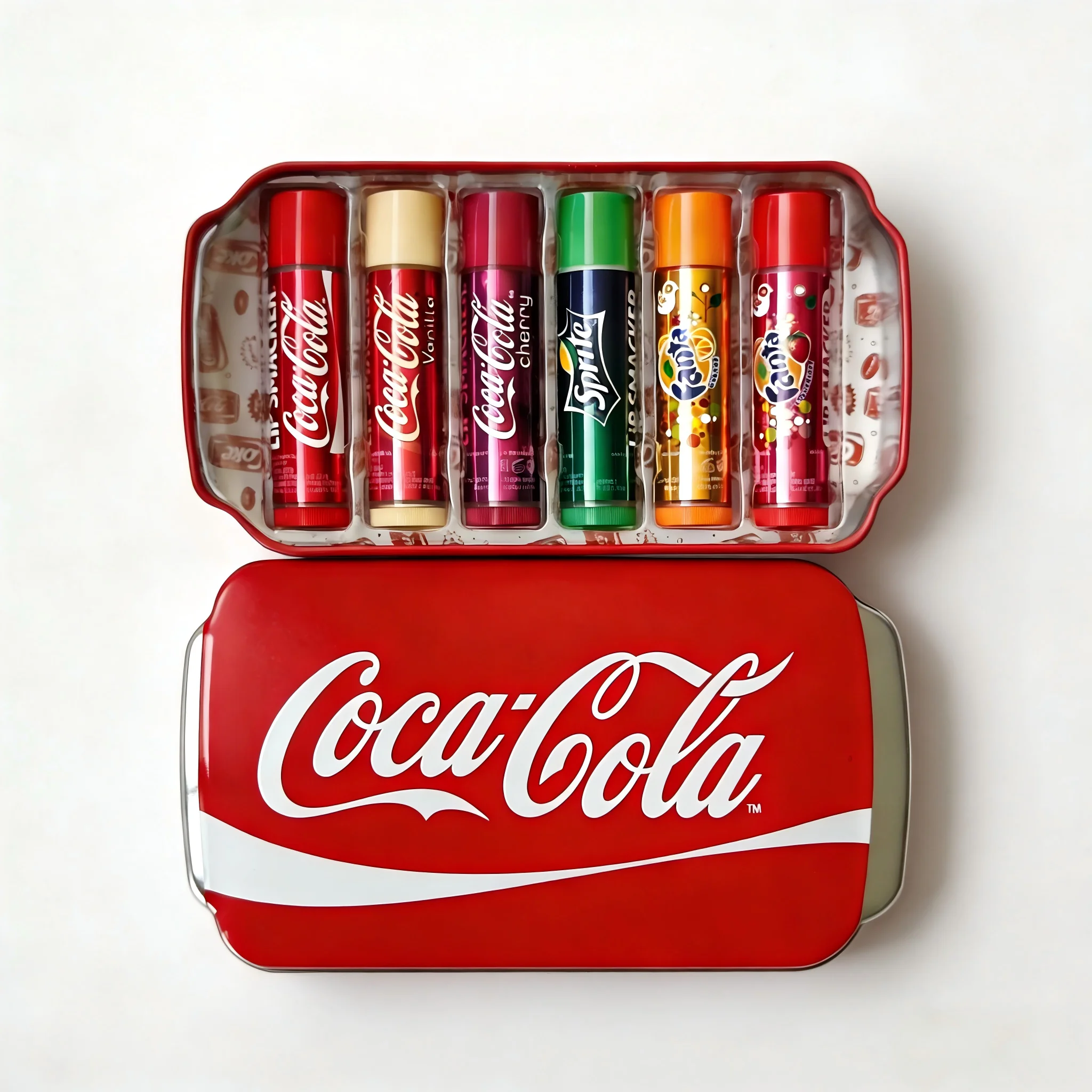 Set de Bálsamos Labiales LiP SMACKER x Coca Cola, Multipack de Bálsamos Labiales en Forma de Lata de Coca Cola, Set de Viaje, Set de Regalo de Bálsamos Labiales para Niños, 6 Sabores