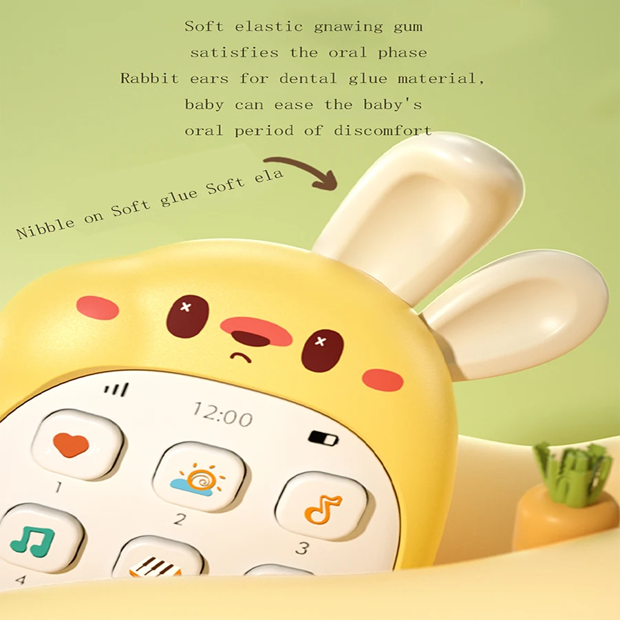 Juguetes de conejo para niños, teléfonos móviles, rompecabezas masticable para bebés, teléfono musical multifuncional para hombres y mujeres sin batería