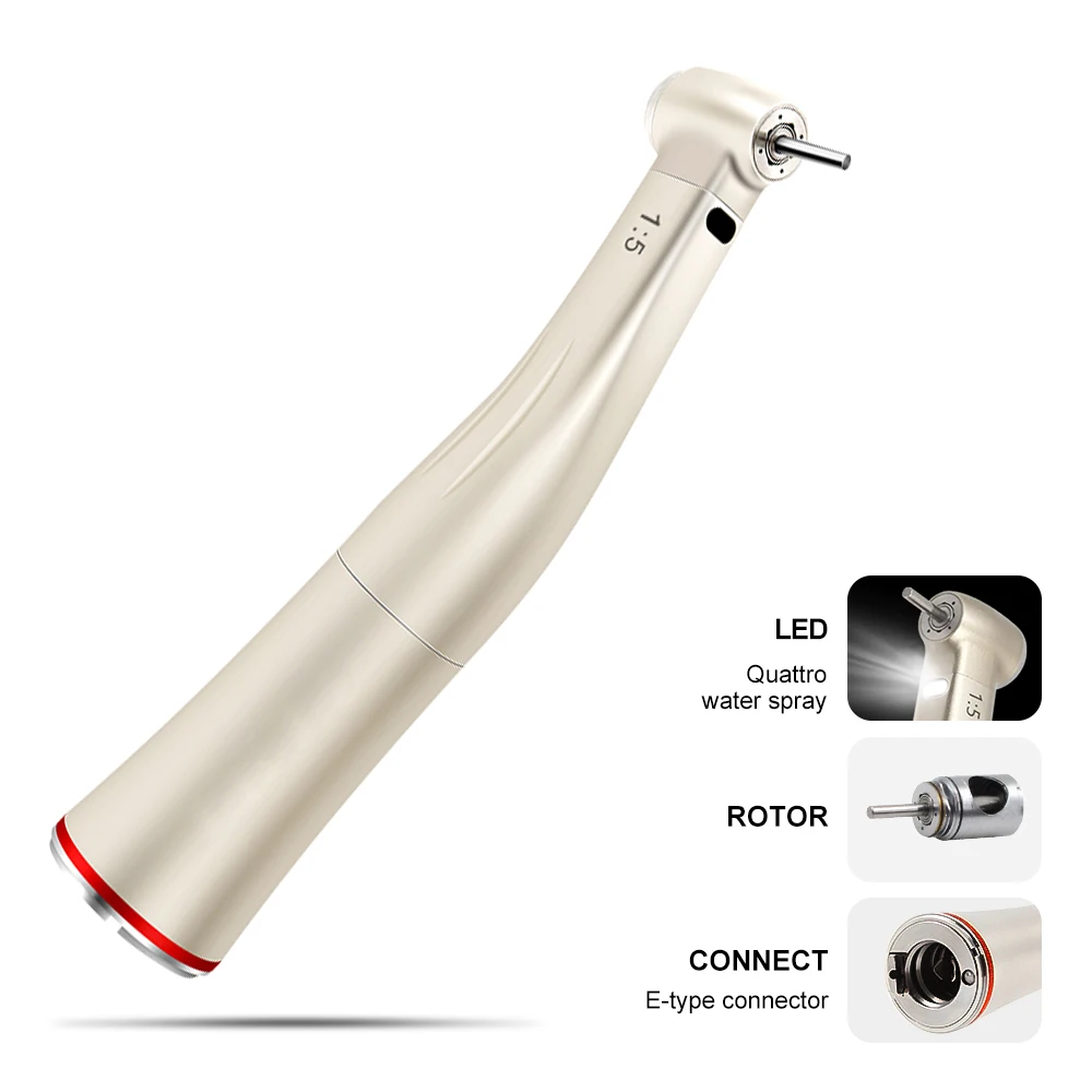 Pieza de mano dental contra-ángulo multiplicadora de velocidad 1:5 con luz de fibra óptica y spray de agua, tipo E, para clínica dental y laboratorio