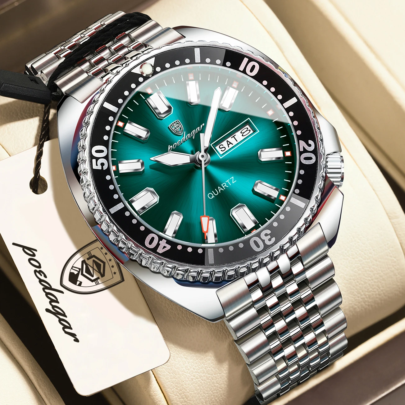 Reloj de Pulsera POEDAGAR para Hombre, Diseño Moderno, Luminoso, Resistente al Agua, con Fecha, Día de la Semana, Cuarzo, Acero Inoxidable, Creativo