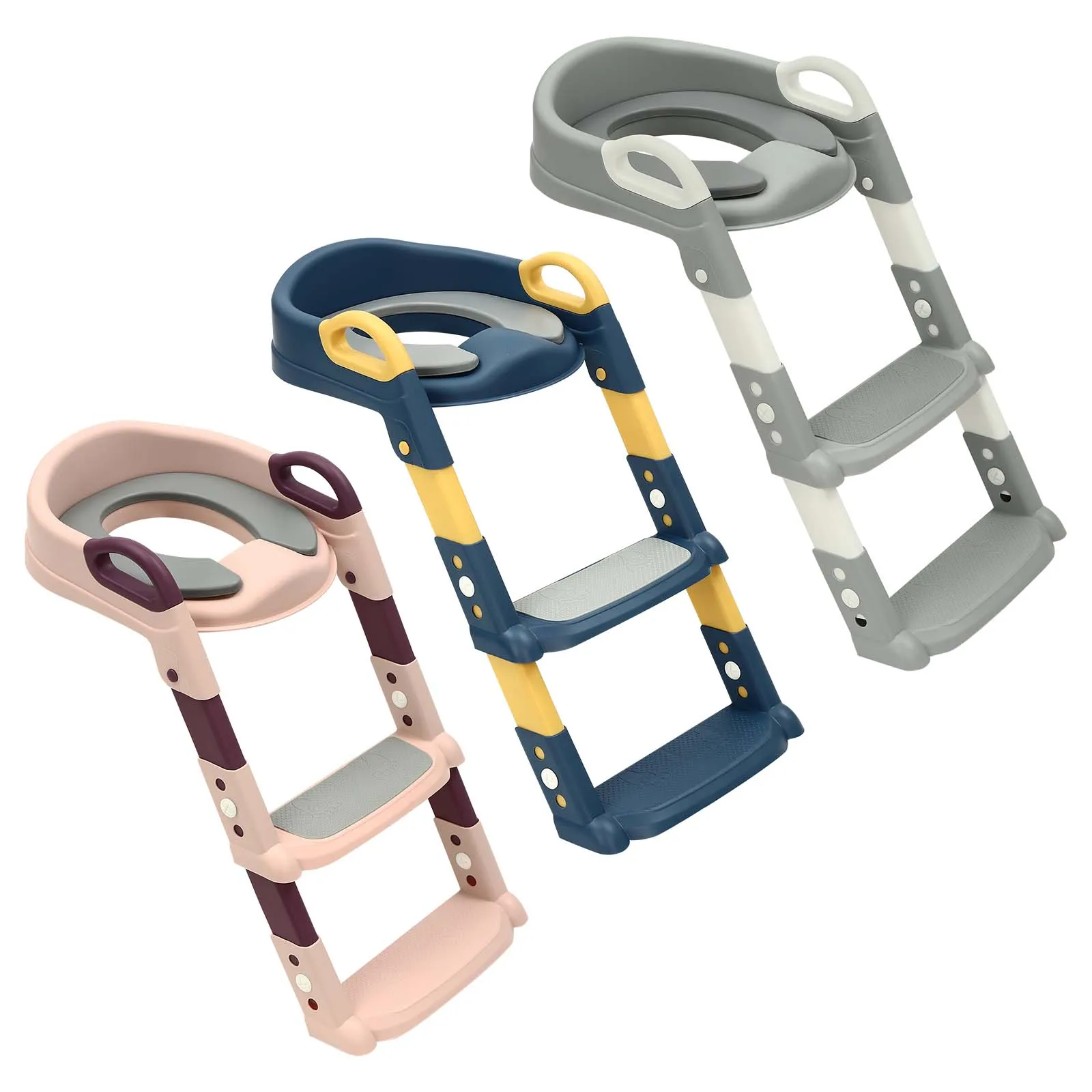 Asiento de Inodoro Plegable para Niños con Escalón, Asiento de Inodoro Ajustable de 6 Niveles para Niños Pequeños con Pedales Antideslizantes para Inodoros en Forma de V/U/O