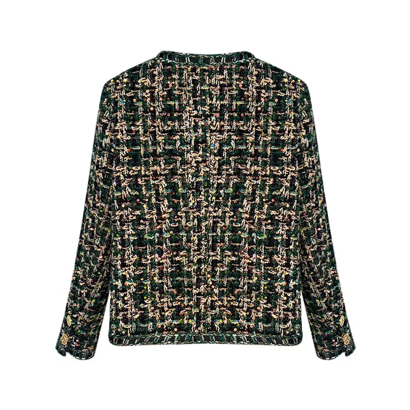 Nueva moda retro celebridad industria pesada lentejuelas temperamento diseño cuello redondo solo pecho pequeña chaqueta con fragancia