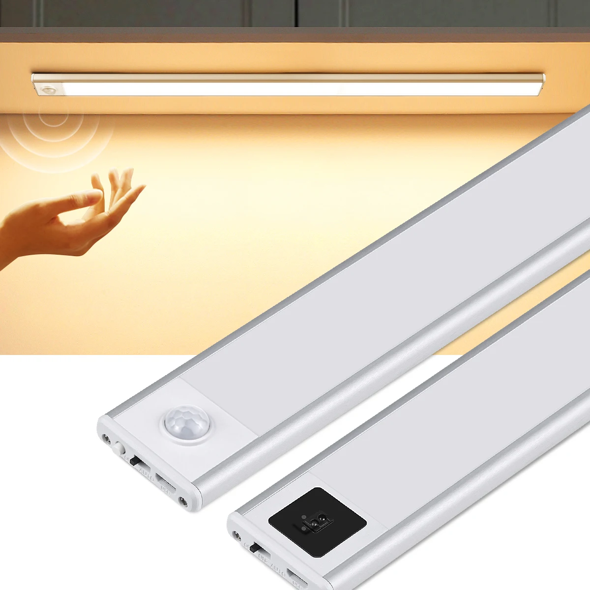 Luz LED Ultrafina para Gabinete con Sensor de Movimiento PIR/Control por Gestos, Lámpara de Cocina Recargable de Aluminio, Iluminación Nocturna Portátil