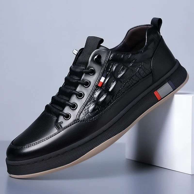 Zapatillas de deporte informales de cuero genuino para hombre, zapatos vulcanizados para senderismo, escalada, caza, exteriores, otoño e invierno, novedad