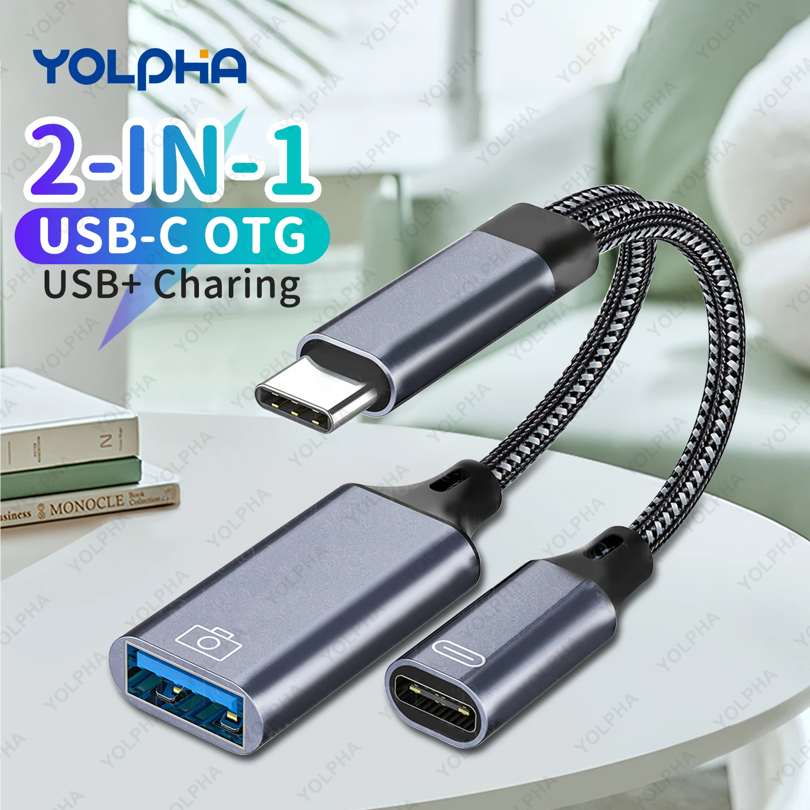 Cable Adaptador USB C OTG 2 en 1, Tipo C a USB A con Puerto de Carga PD para Teléfonos Samsung, Huawei, Xiaomi, Laptops y Tablets