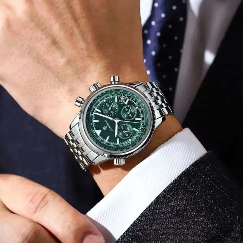 Reloj de pulsera POEDAGAR de negocios para hombre, cronógrafo luminoso resistente al agua con fecha, reloj de lujo para hombre, relojes de cuarzo de acero inoxidable para hombre