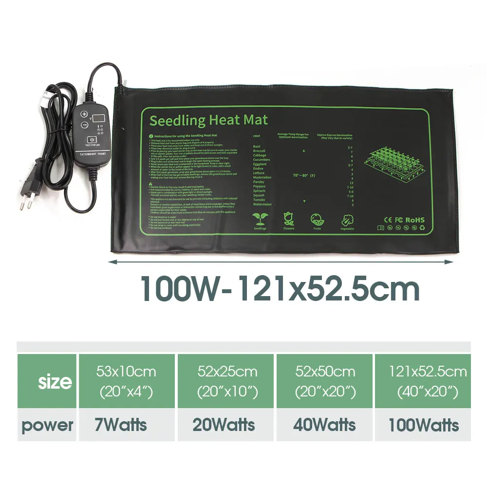 7-100W Jardín 16 ℃   hasta 45 ℃   Estera calefactora de plántulas con termostato ajustable para plantas de invierno, almohadilla calefactora para vivero, cultivo de germinación de semillas