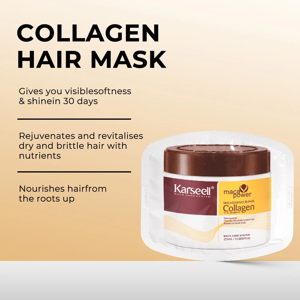 Karseell - 24 Paquetes/Caja de Tratamiento Capilar con Colágeno, Reparación Profunda, Acondicionador, Mascarilla Capilar con Aceite de Argán y Colágeno para Cabello Seco y Dañado