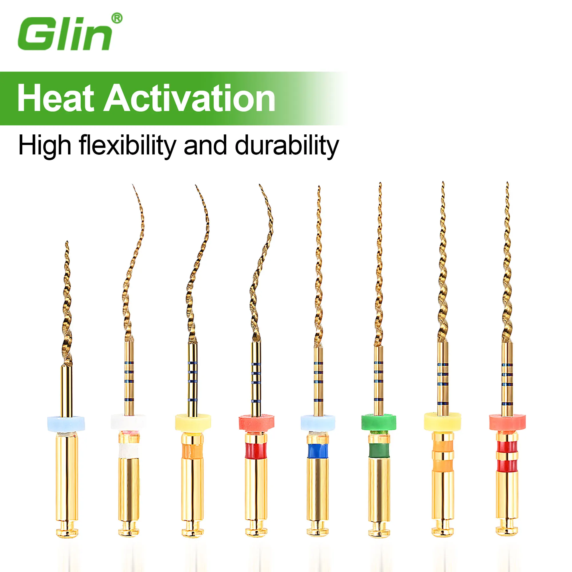 Limas Endo flexibles doradas activadas por calor Dental Glin, tratamiento de raíces de Canal, Lima dorada rotativa, herramientas de dentista, limas endodónticas