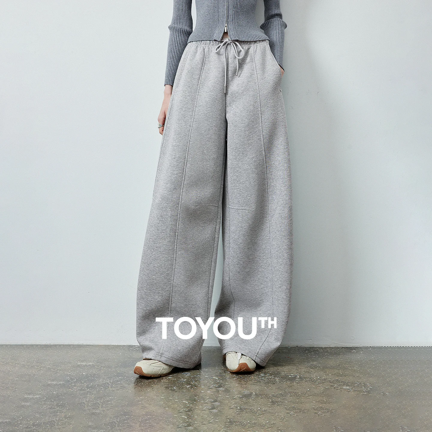 Pantalones Deportivos de Cintura Alta y Pierna Curva para Mujer TOYOUTH, Nueva Colección Otoño 2026, Cintura Elástica con Detalle de Costura, Corte Holgado y Estilizador