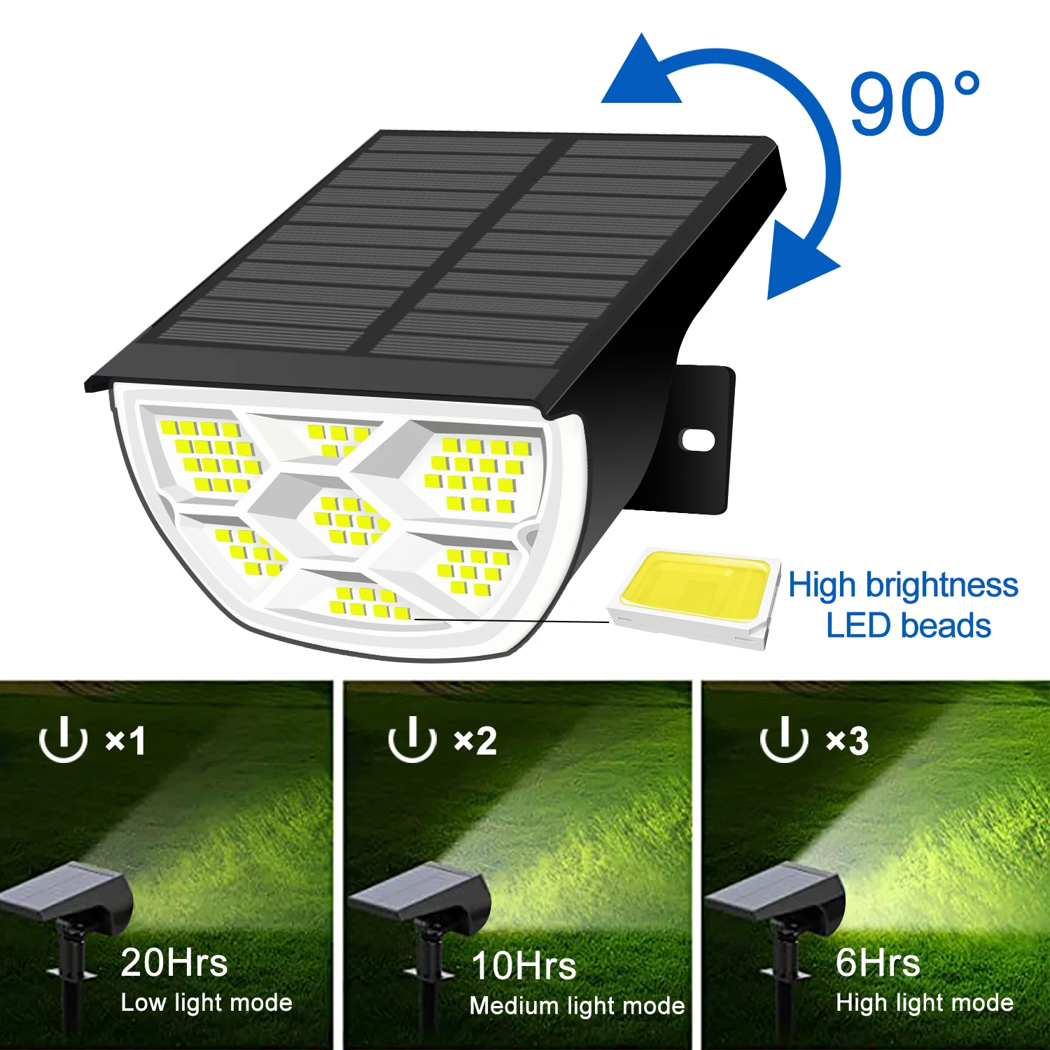 Foco Solar de 1/2/4 Uds., 68/72 LED, focos solares para jardín al aire libre, impermeables, 3 modos, luz de pared, puerta, patio trasero, garaje