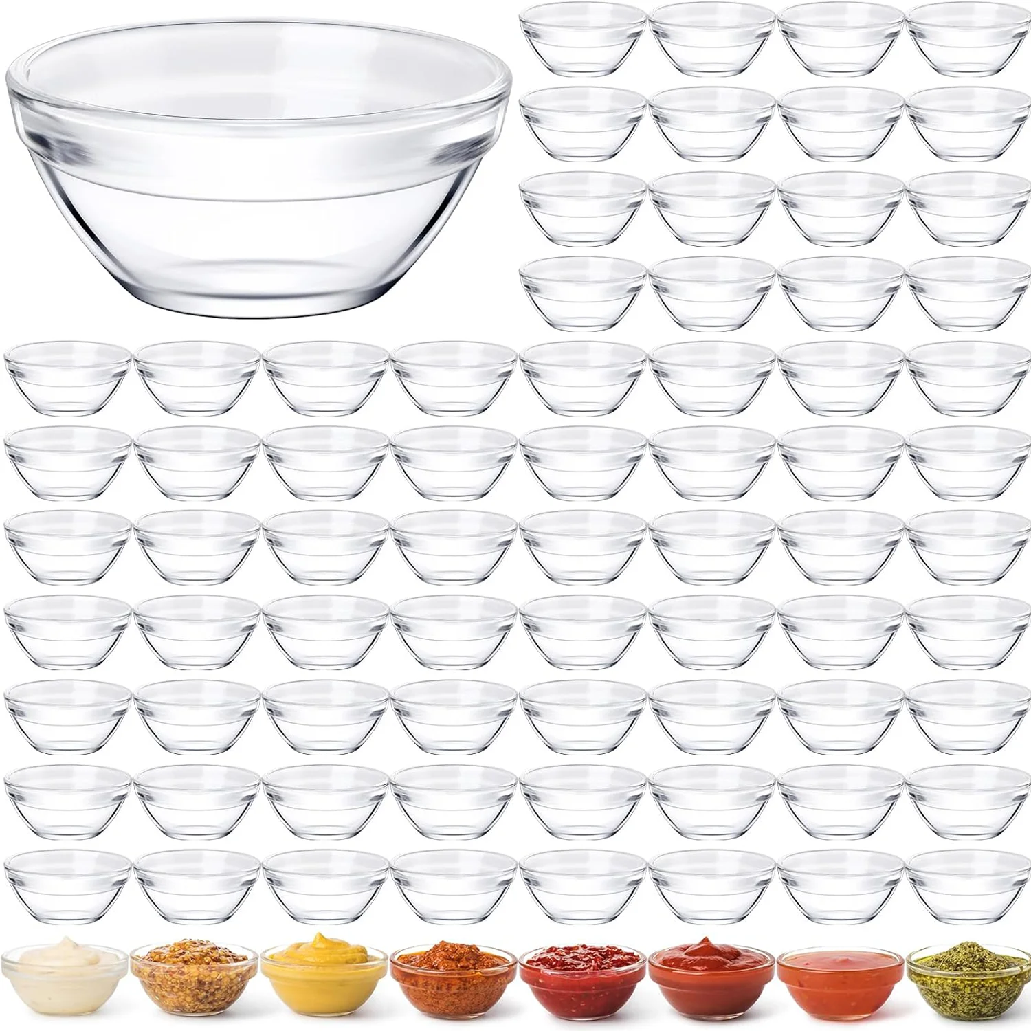 Mini tazones de preparación de vidrio de 1,5 oz, cuencos de Ramekins de vidrio para servir platos, mezclar, cocinar salsa, nueces, dulces, postres, ensalada
