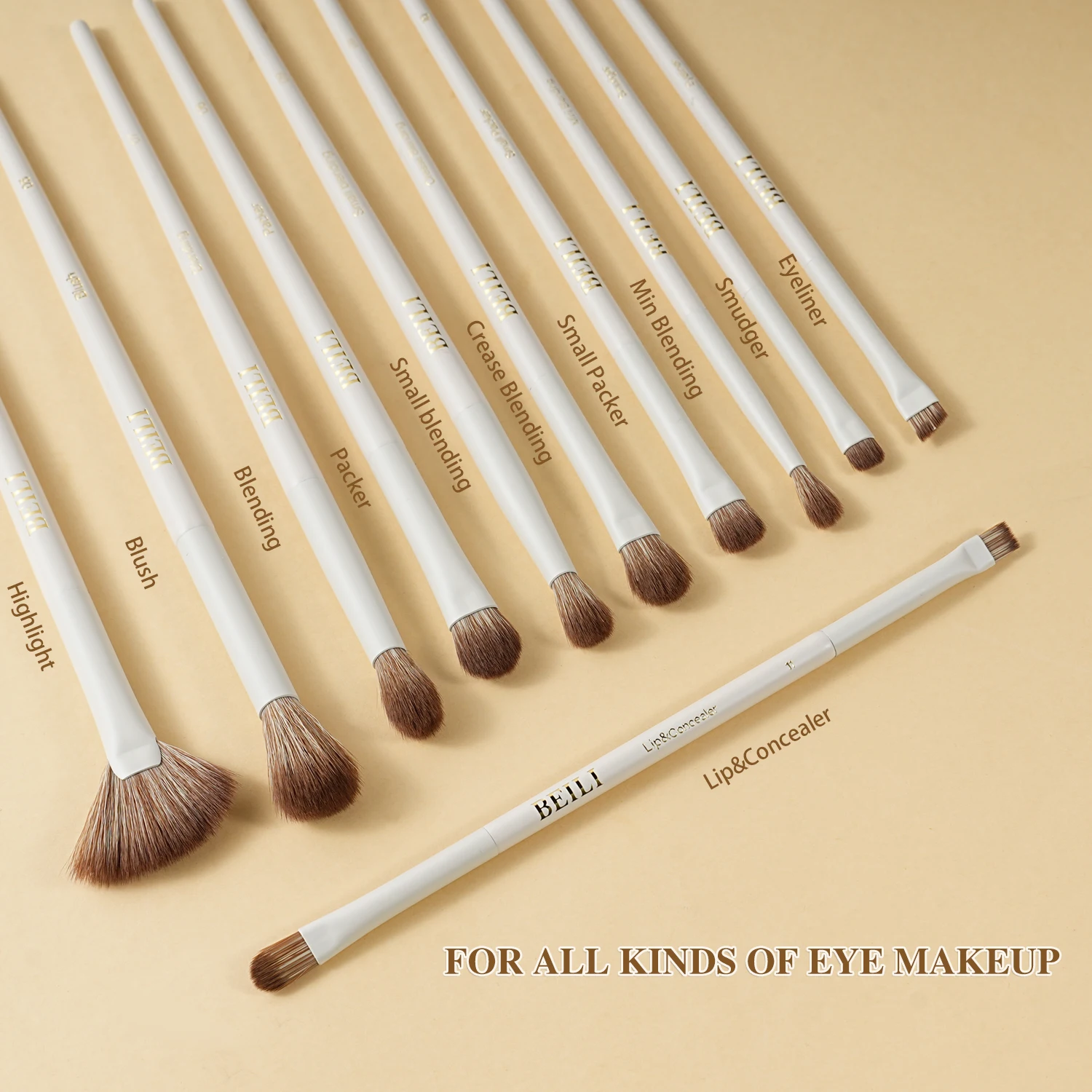 BEILI, 15 Uds., juegos de brochas de maquillaje sintéticas de primera calidad, color Beige, base, corrector, sombra de ojos, delineador de ojos, colorete, mezcla, resaltador