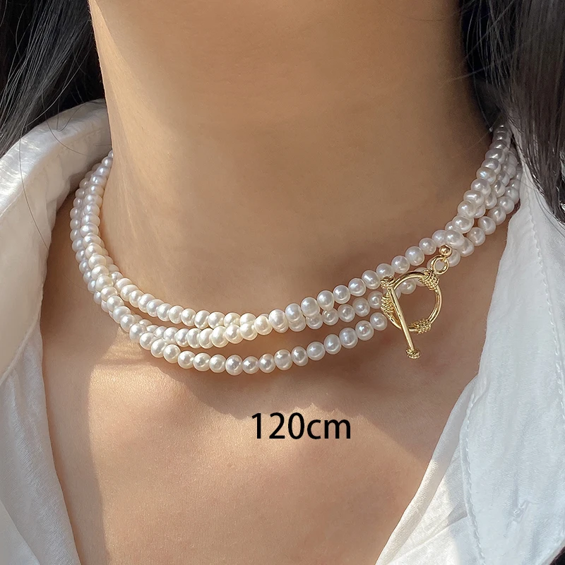 Collar de perlas naturales de agua dulce blancas auténticas, mujer larga, collar de perlas pequeñas finas para boda, regalo de fiesta de cumpleaños para niñas, esposa, madre