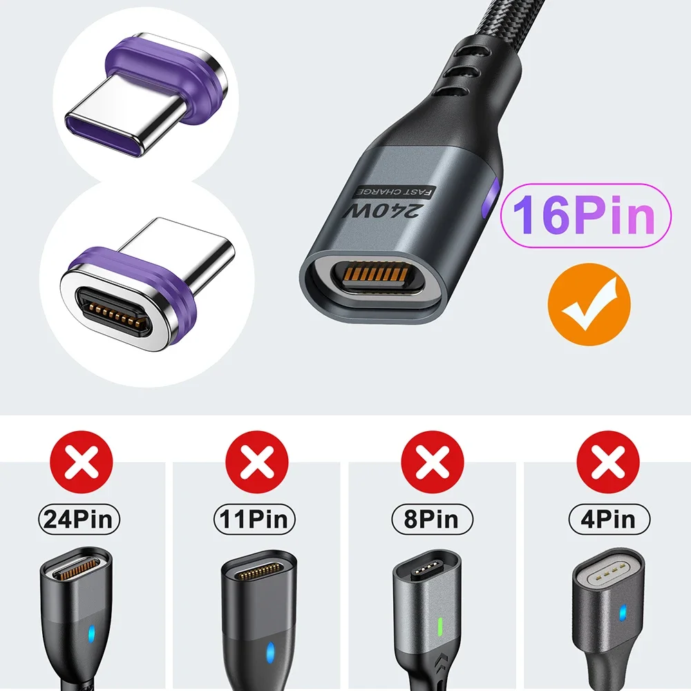 AUFU PD240W Cable magnético tipo C para Macbook PC 5A imán de carga súper rápida USB-C cargador Cable de datos para iPhone Samsung Xiaomi
