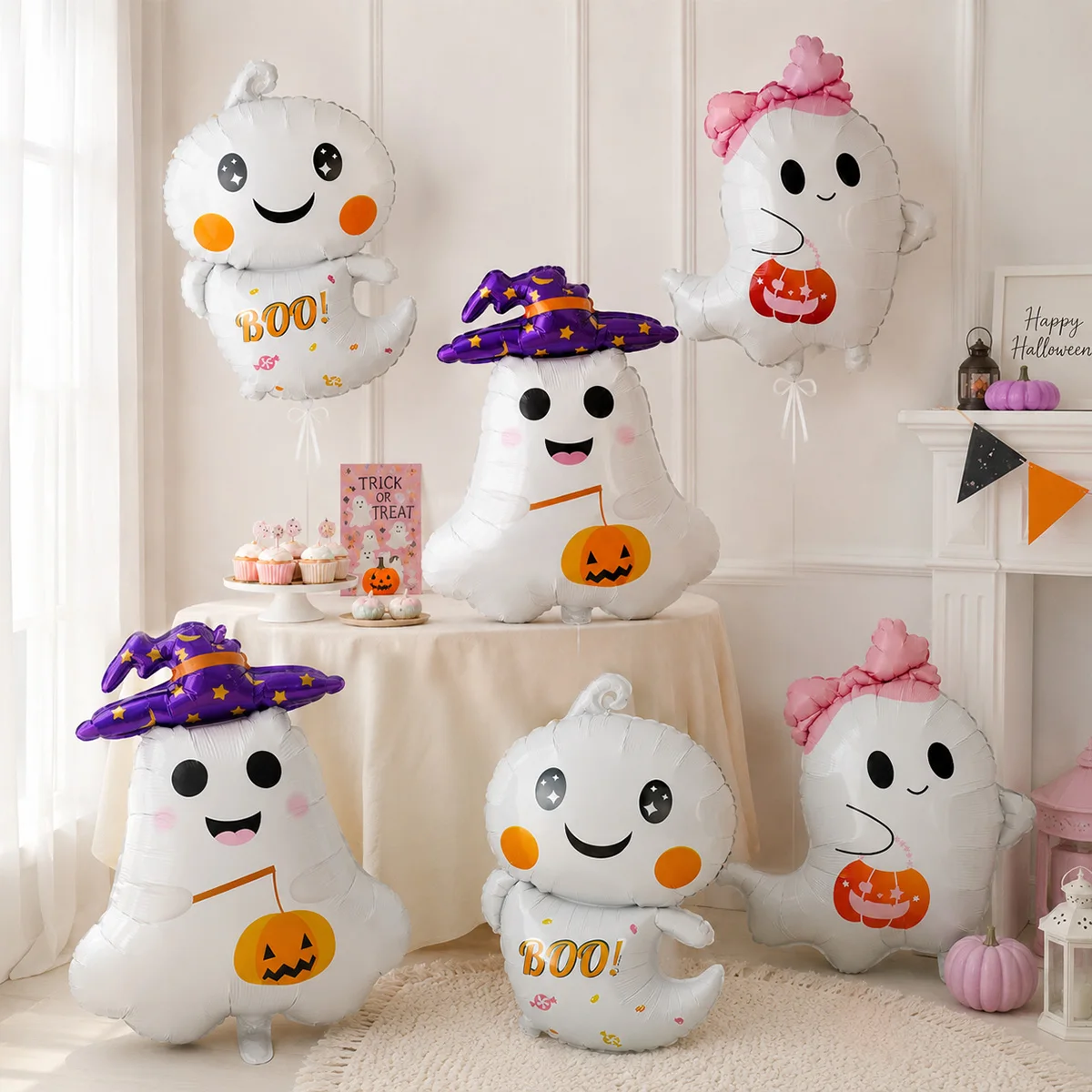 Set de 3 o 6 globos de Halloween con forma de fantasma, ideal para Halloween, cumpleaños y fiestas divertidas.