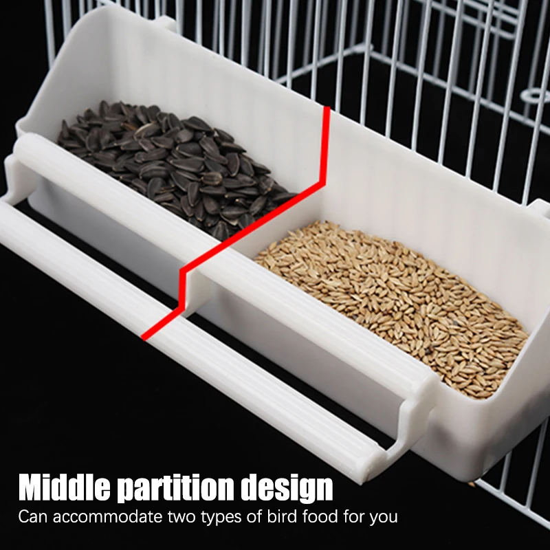 Cuenco colgante de agua para loros y pájaros, caja alimentadora blanca para periquitos, jaula para mascotas, contenedor de comida de plástico, peonía, cacatúas, suministros para periquitos